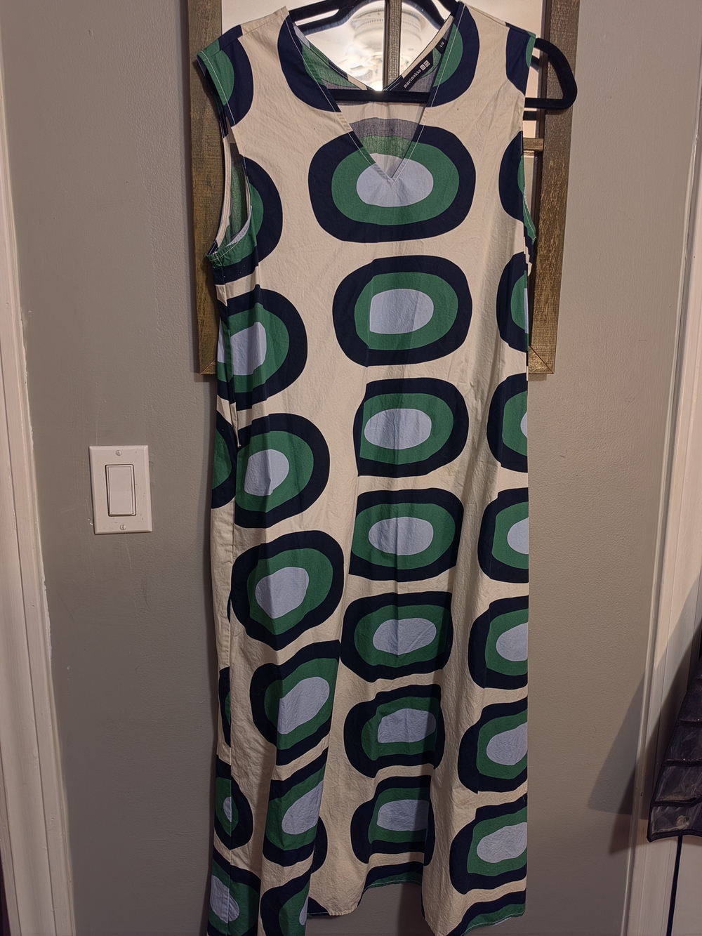 Marimekko Cream Dress with Navy and Green Geometric Circles